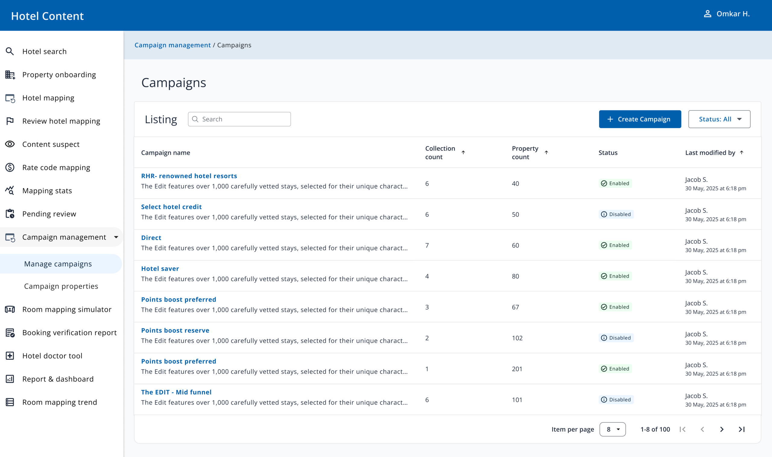 Campaign management – Landing Page